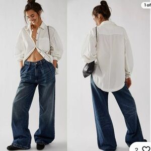 NWT New Free People Happy Hour Solid Poplin White Top Shirt